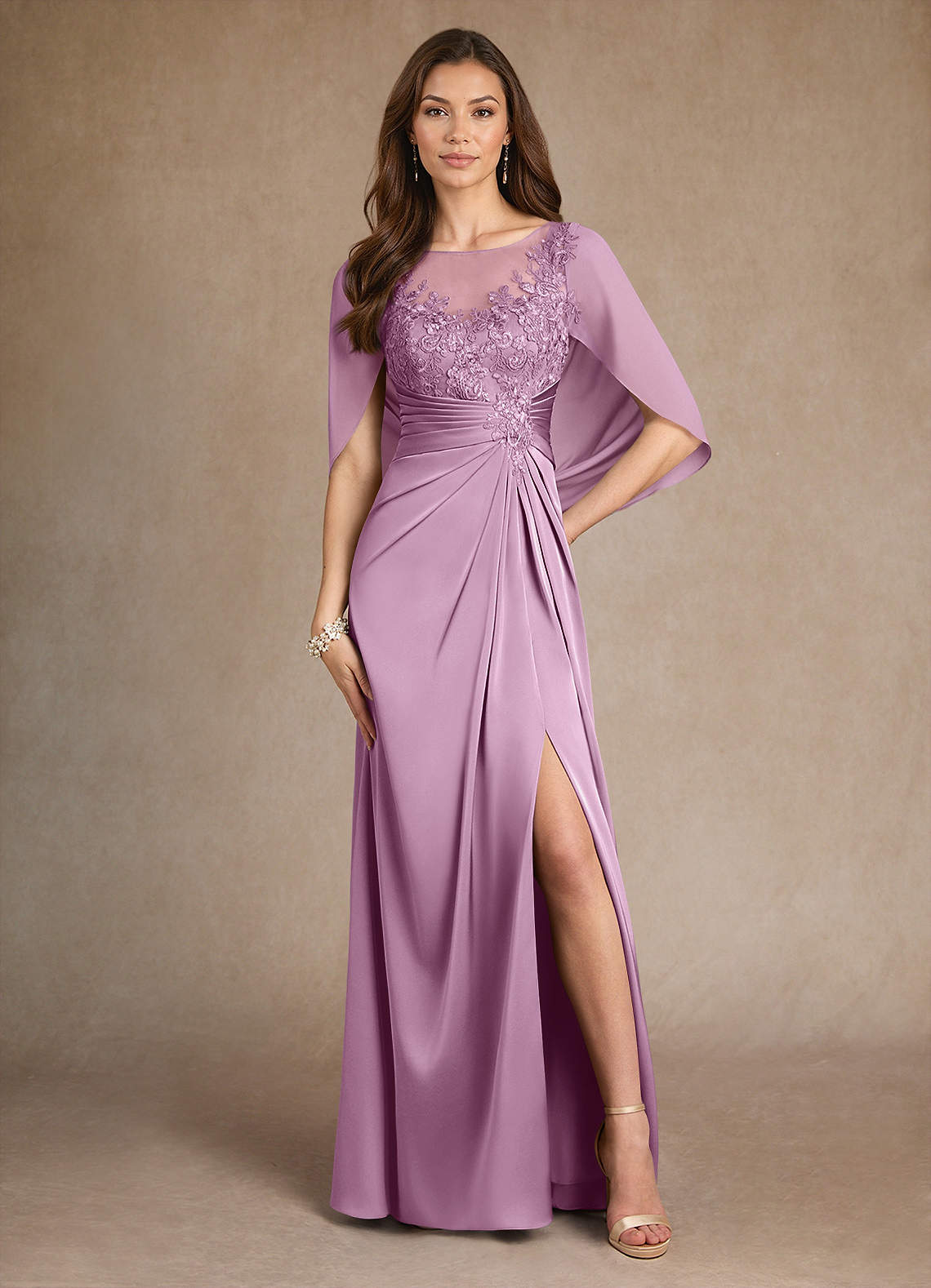 Azazie Hera Mother of the Bride Dresses Wisteria A-Line Lace Stretch Satin Dress image1