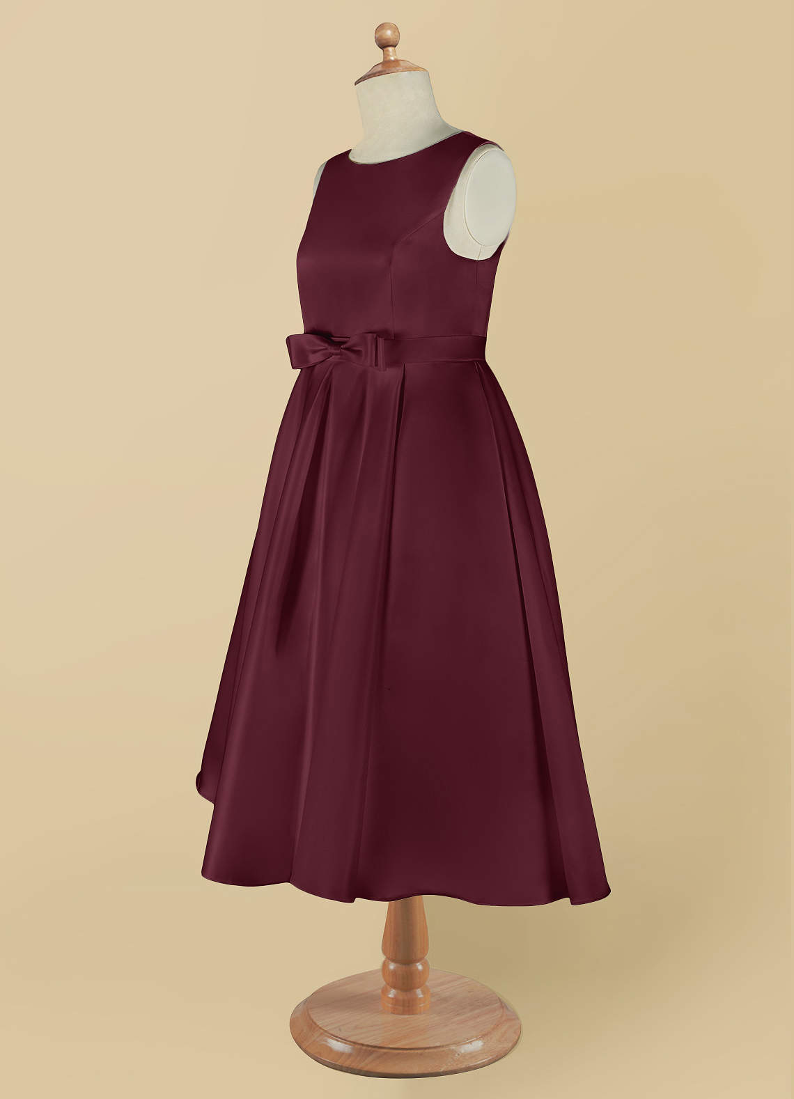 Azazie Coco Flower Girl Dresses Cabernet A-Line Bow Matte Satin Dress image9