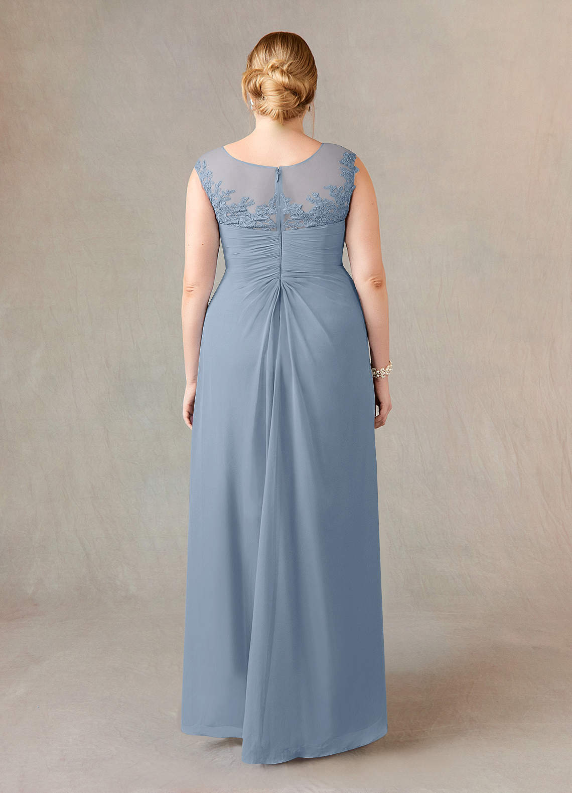 Azazie Endora Mother of the Bride Dresses Dusty Blue A-Line Scoop Lace Chiffon Dress image6