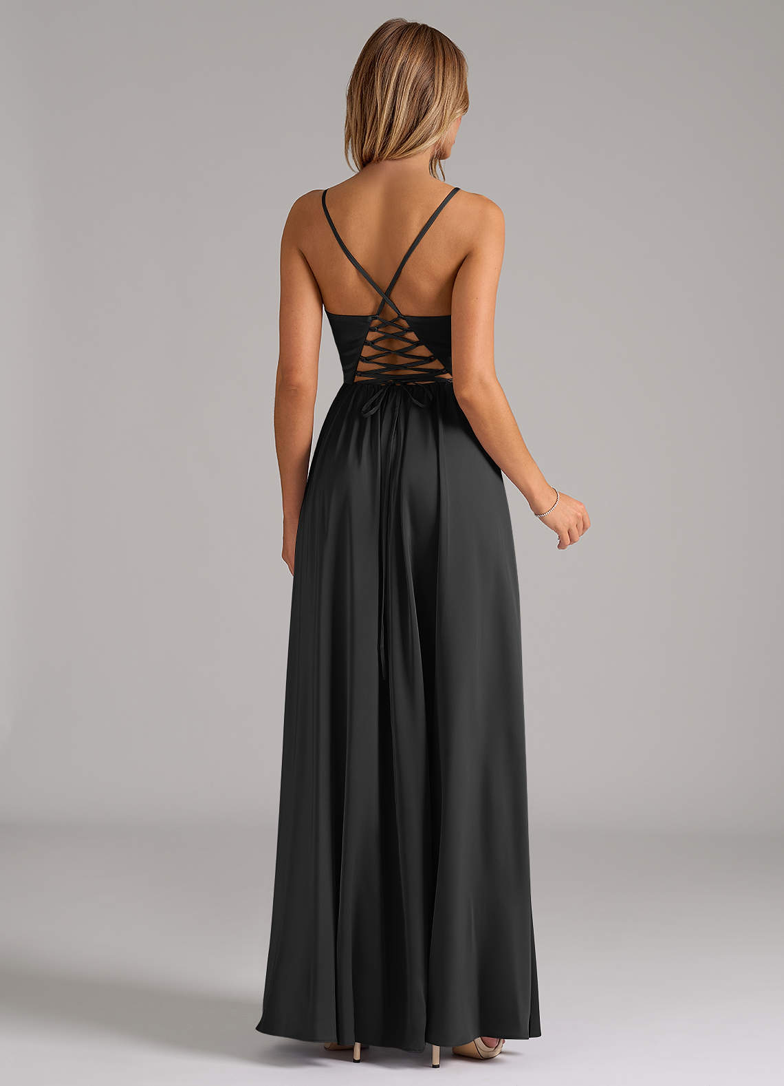 Azazie Aaida Black Stretch Satin Bridesmaid Dresses | Azazie