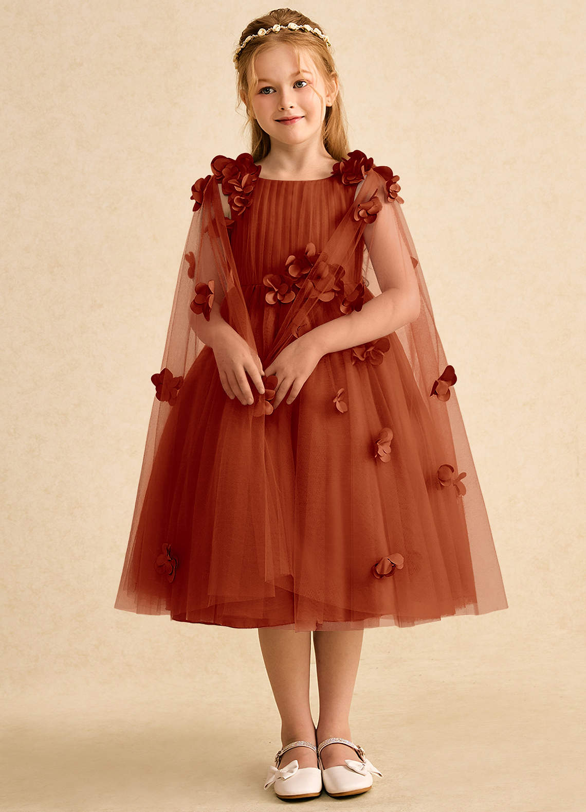 Azazie Staria Flower Girl Dresses Paprika Ball-Gown Ruched Tulle Dress image2