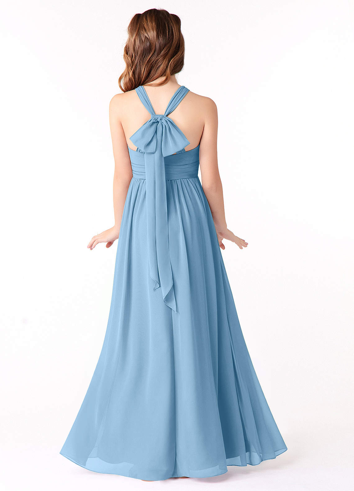 Azazie Jaylah Junior Steel Blue A-Line Ruched Chiffon Dress image1