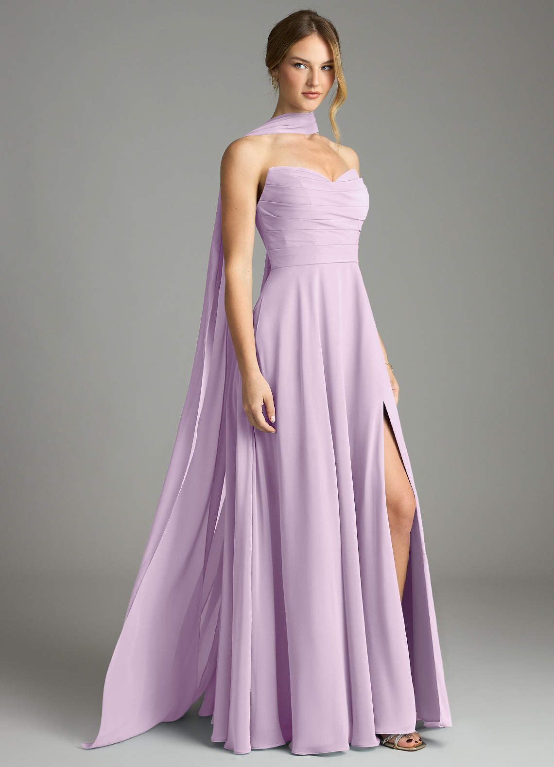 Azazie Ayla Abiti da Damigella Abito A-Line in Chiffon Scollo a Cuore Lilla Glassato image1