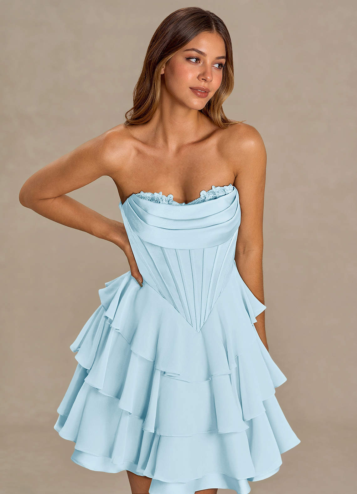 Azazie Sweetheart Homecoming Dress 2026 Sky Blue Open Back Ruffles