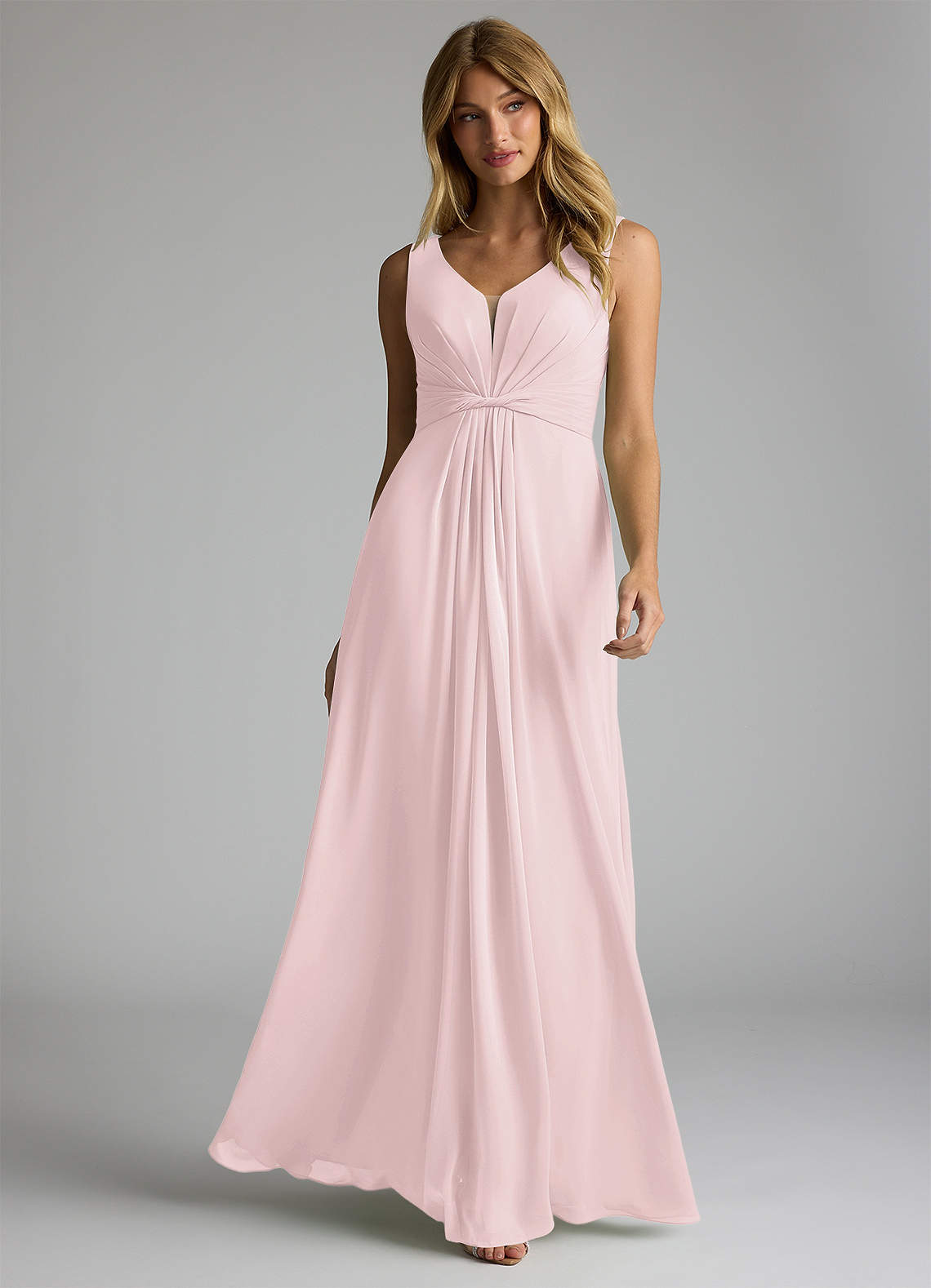 Azazie Gina Brautjungfernkleider A-Linie V-Hals Gefaltet Chiffon Kleid Zartrosa image1