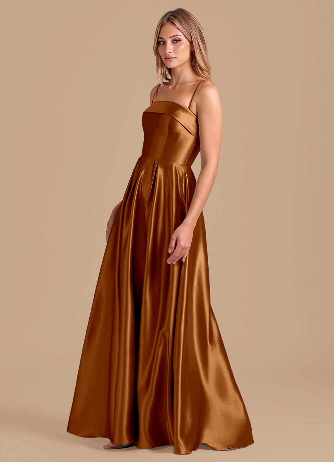 Azazie A-Line Straight Floor-Length Metallic Satin Bridesmaid Dresses - Copper Azazie A-Line Straight Floor-Length Metallic Satin Bridesmaid Dresses - Copper