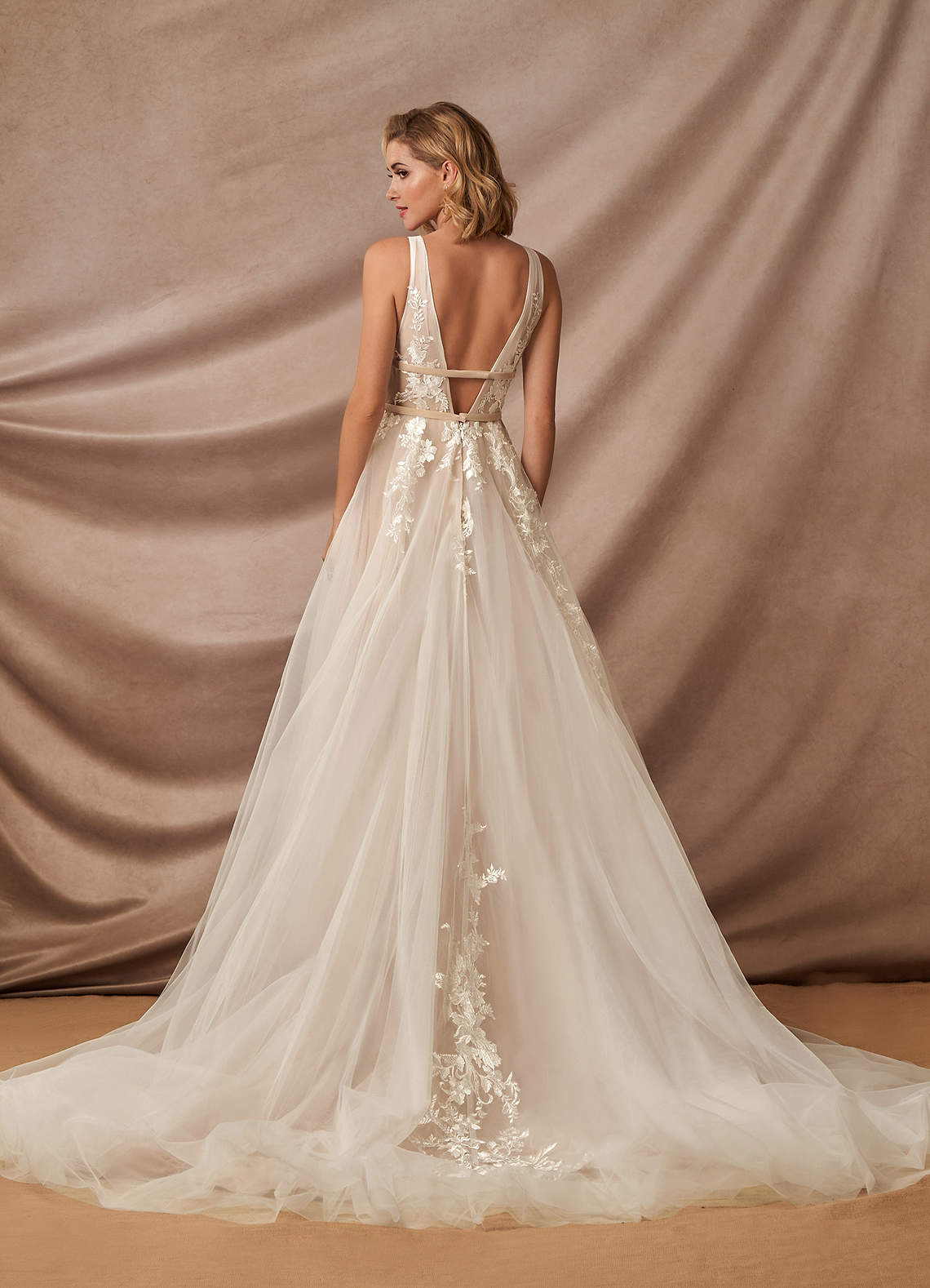 Nora Wedding Dress with Tulle Train and Lace accents on bodice