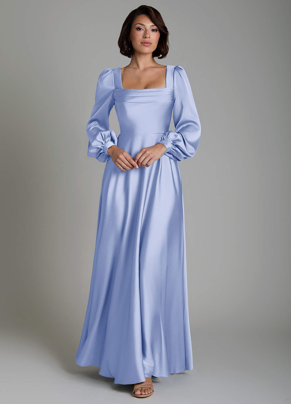 ice blue bridesmaid dresses with sleeves Azazie Solana Line Fabric Product ID:AP1E213285_AB481_M Jojo Siwa Birthday Dress Color:Blue Floral Breeze