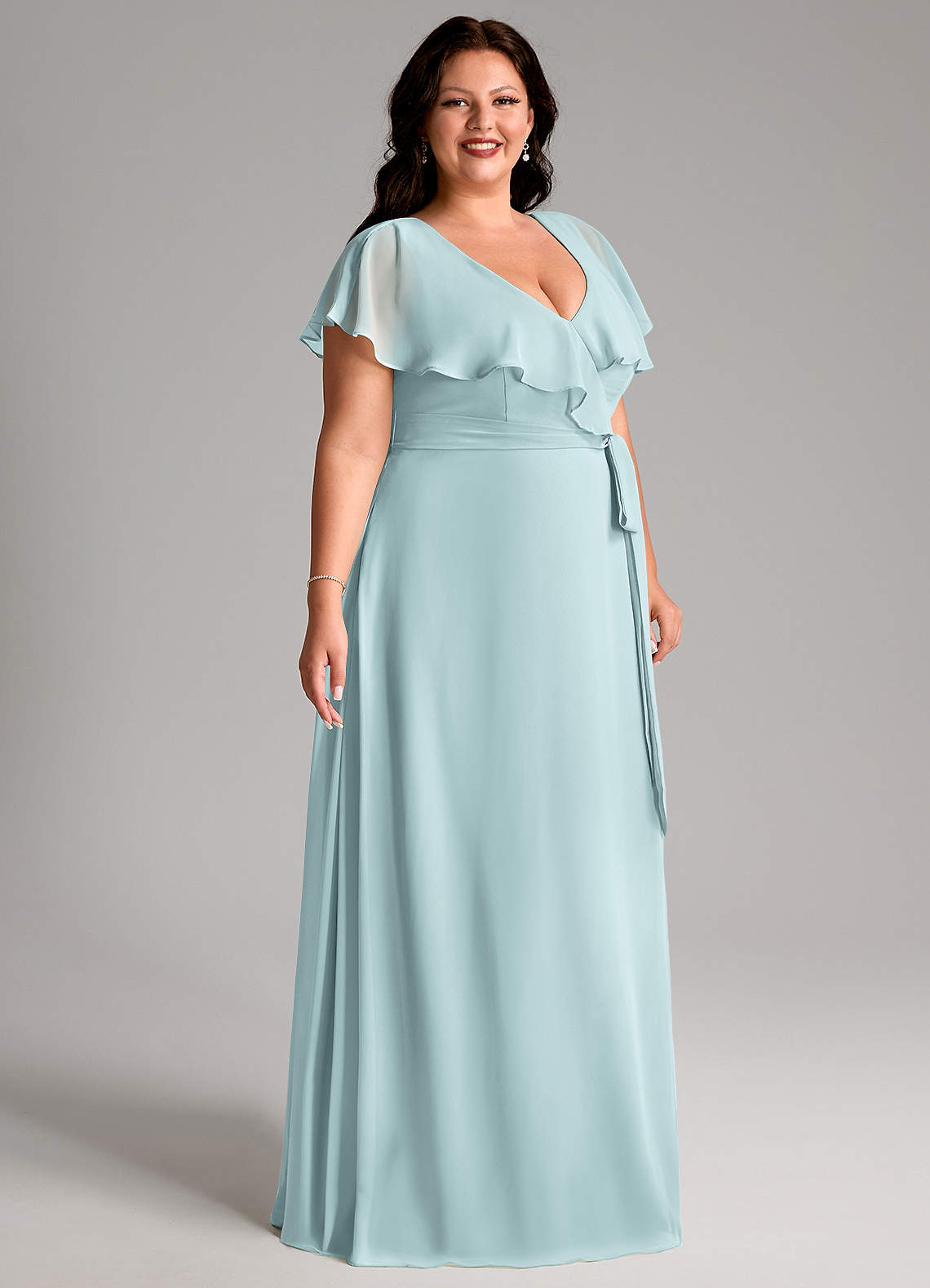 Azazie Lainey Morsiusneito Mekot A-linja taskuilla Sifonki Lattian pituus Pukeutua image10