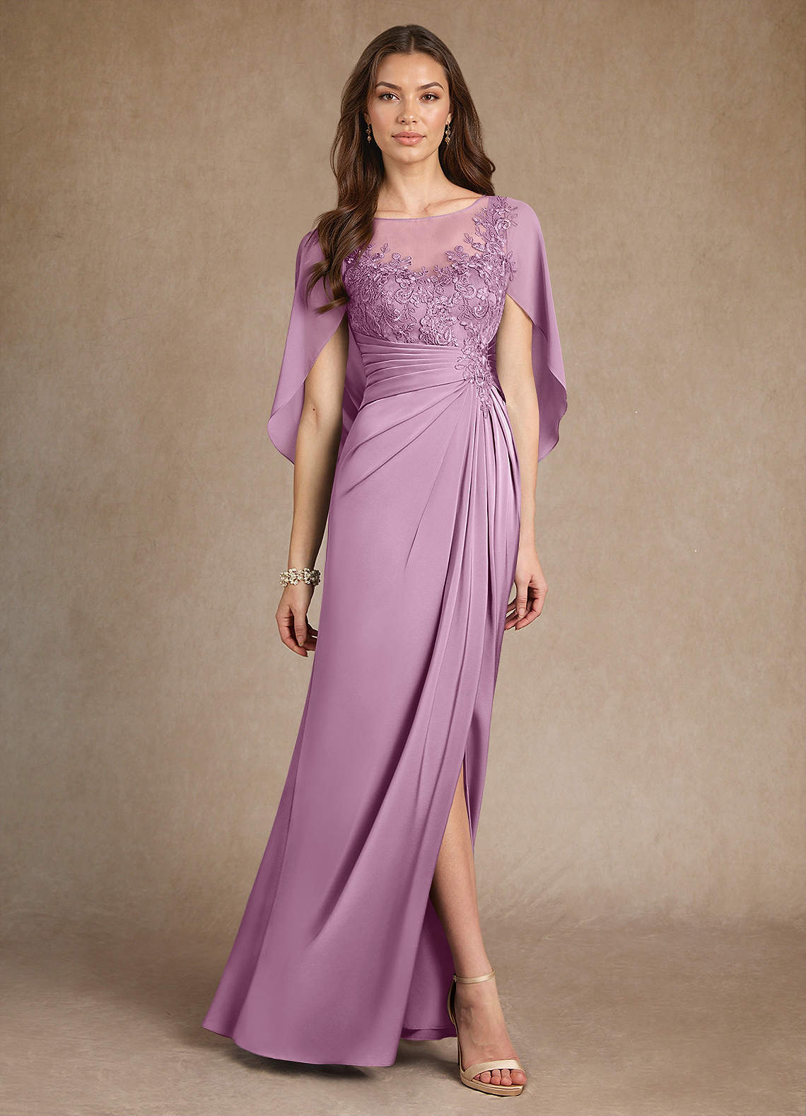 Azazie Hera Mère de la mariée Robes Robe Trapèze en Satin extensible Dentelle Glycine image3