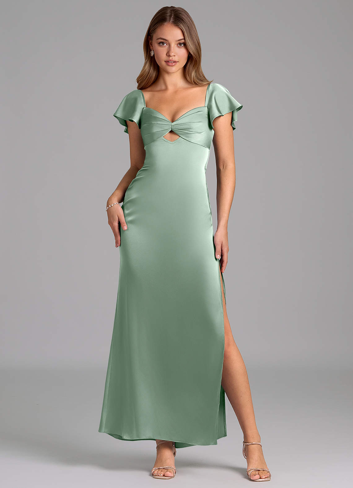 Azazie Demia Bridesmaid Dresses Agave Sheath Sweetheart Neckline Stretch Satin Dress image1