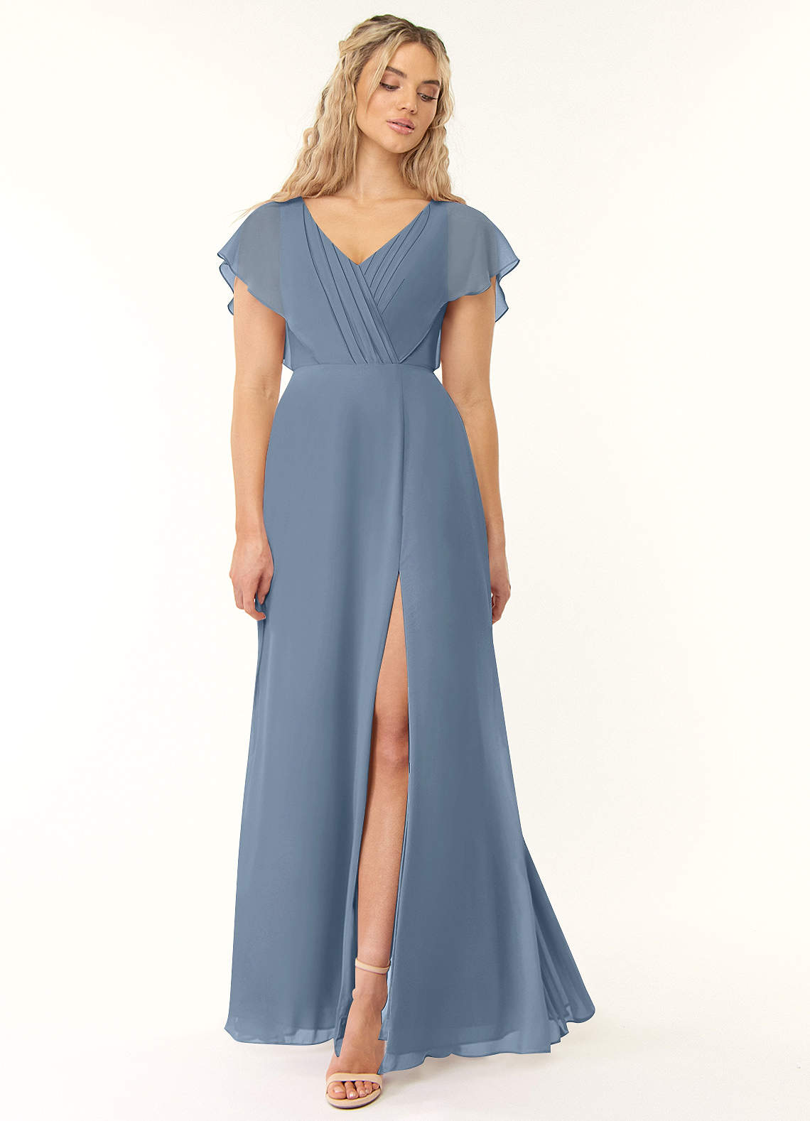 Azazie Rylee Bridesmaid Dresses Dusty Blue A-Line Pleated Chiffon Dress image1