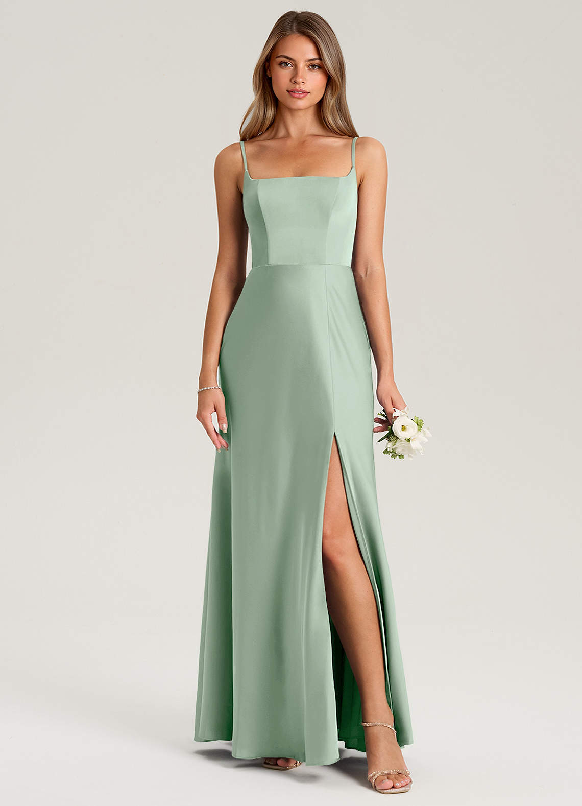 Azazie Lidia Vestidos de madrinha de casamento Vestido Agave de Cetim elástico de sereia com Fenda Lateral image10
