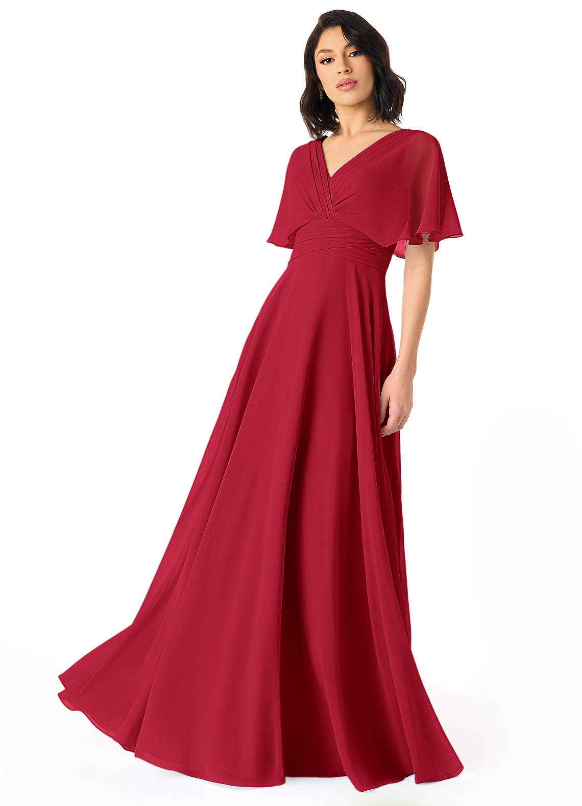 Azazie Pamela Bridesmaid Dresses Scarlet A-Line V-Neck Pleated Chiffon Dress image1