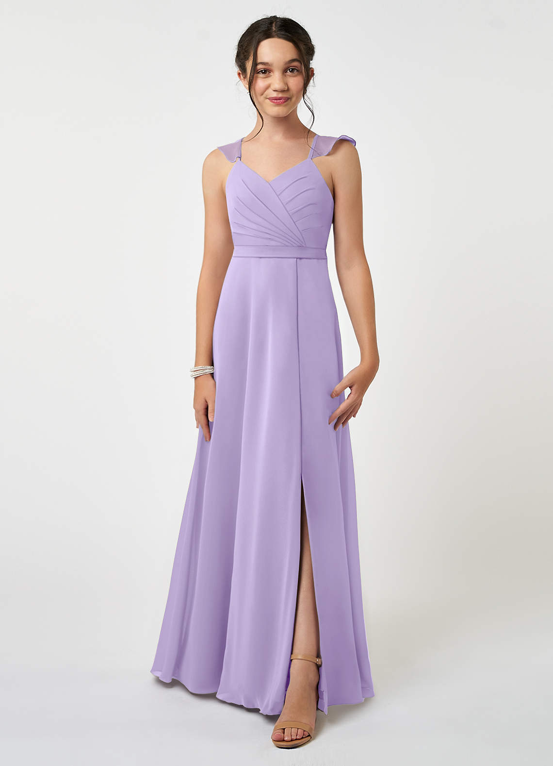 Azazie Emily Junior Lilac A-Line Ruched Chiffon Dress image1