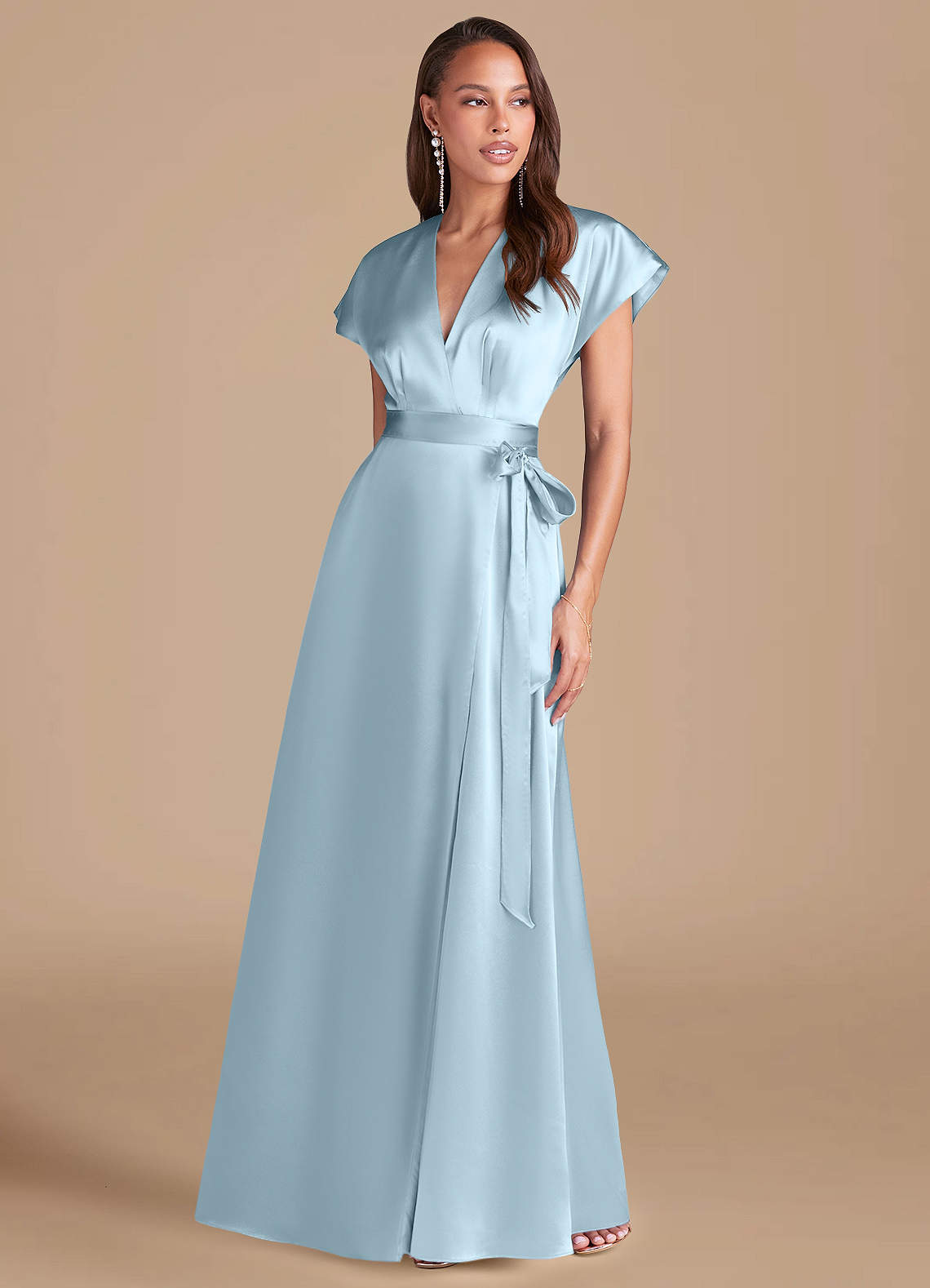 Azazie Nico Vestidos de damas de honor Vestido de Azul Cielo de Satén Metálico de Corte en A con Plisado image1