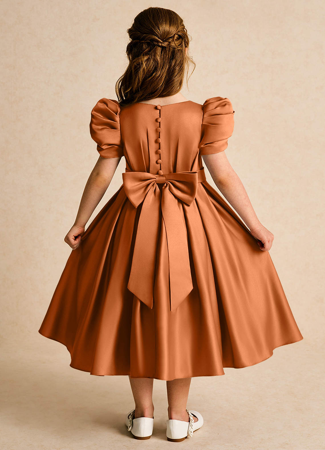 burgundy prom dress corset Long Satin Prom Dress with Lace-Up Sheer Corset Rose / Large main image 1