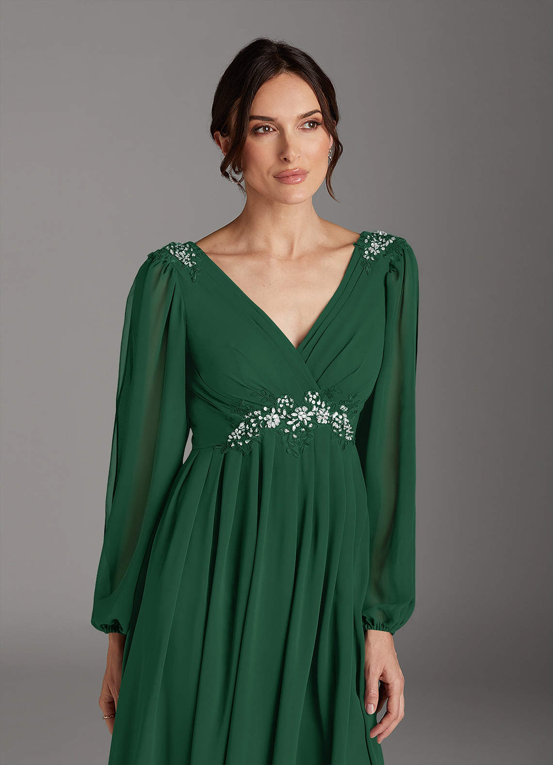 Azazie Gypsy Mother of the Bride Dresses Dark Green A-Line V-Neck Sequins Chiffon Dress image5