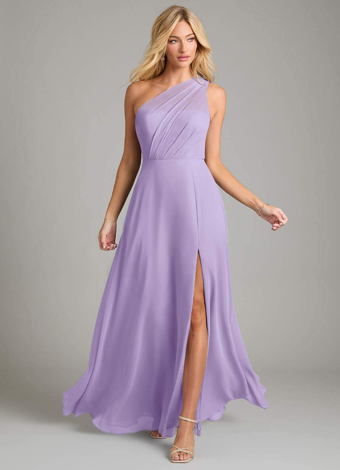 Azazie Phaedra Bridesmaid Dresses Lilac A-Line One Shoulder Chiffon Dress image3