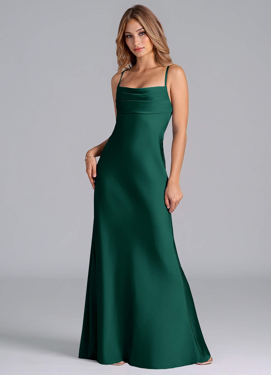 Azazie Seema Brudtärnklänningar Klä av Sjöjungfru i Stretch Satin Korsett Smaragdgrön image2