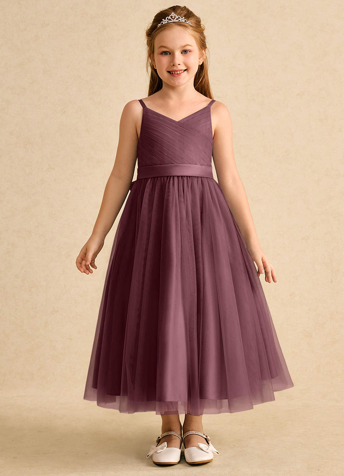 Azazie Patootie vestidos de niña de las flores Vestido de Sangrado de Tul de Corte En A con Tirante Espagueti image1