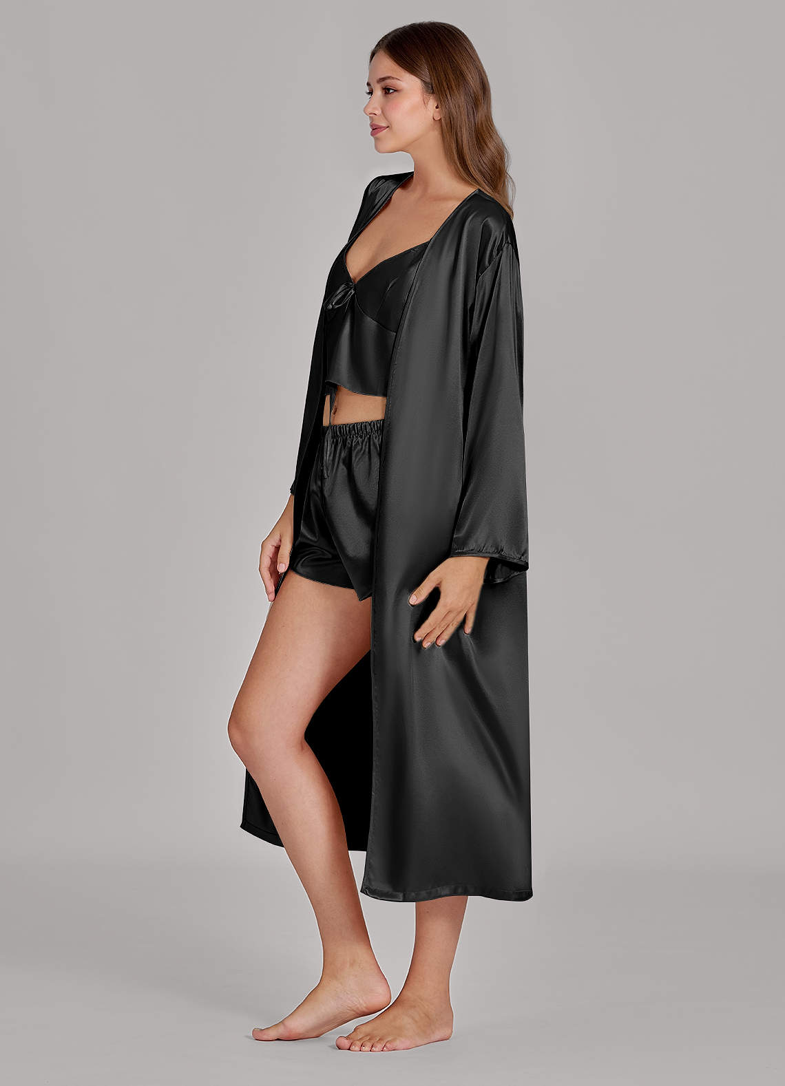 front Ensemble de vêtements d'intérieur 3 pièces en satin