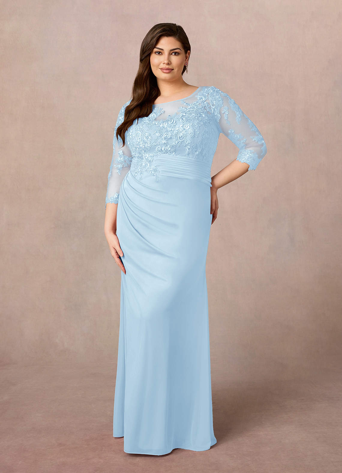 Azazie Fatemah Abiti per la Madre della Sposa Abito Sirena in Pizzo in Pizzo con Scollo a U Azzurro image1
