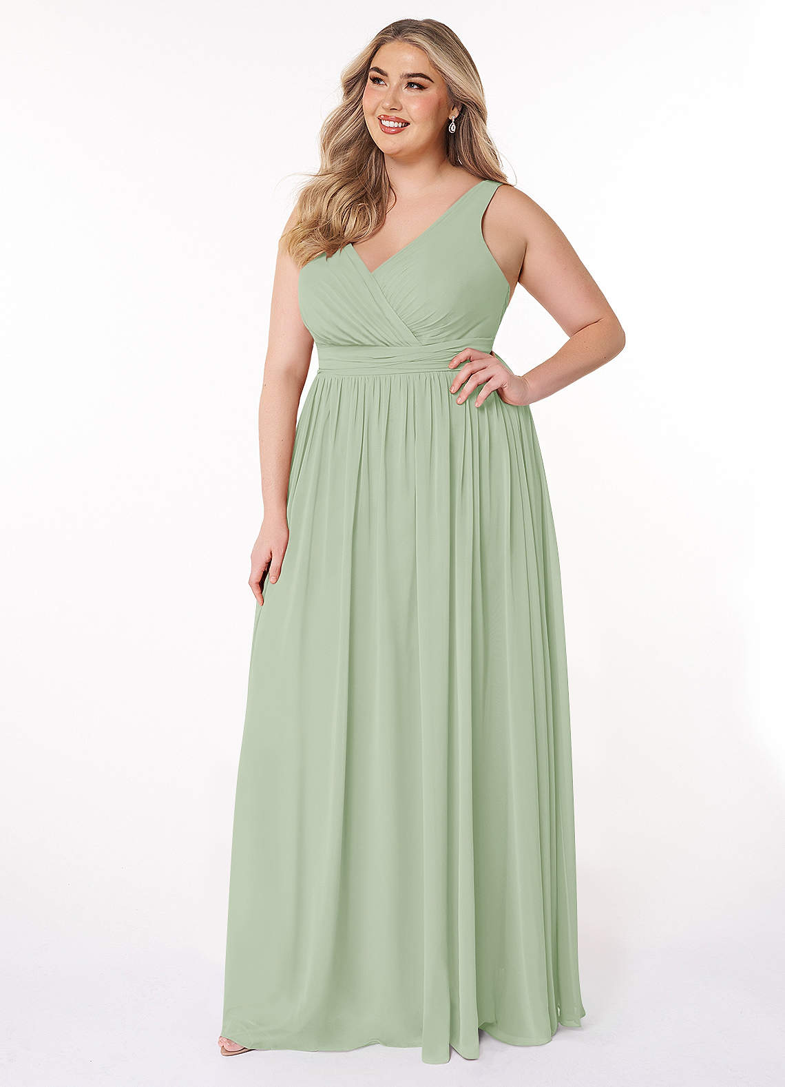 Azazie Kora Bridesmaid Dresses Dusty Sage A-Line Pleated Chiffon Dress image8