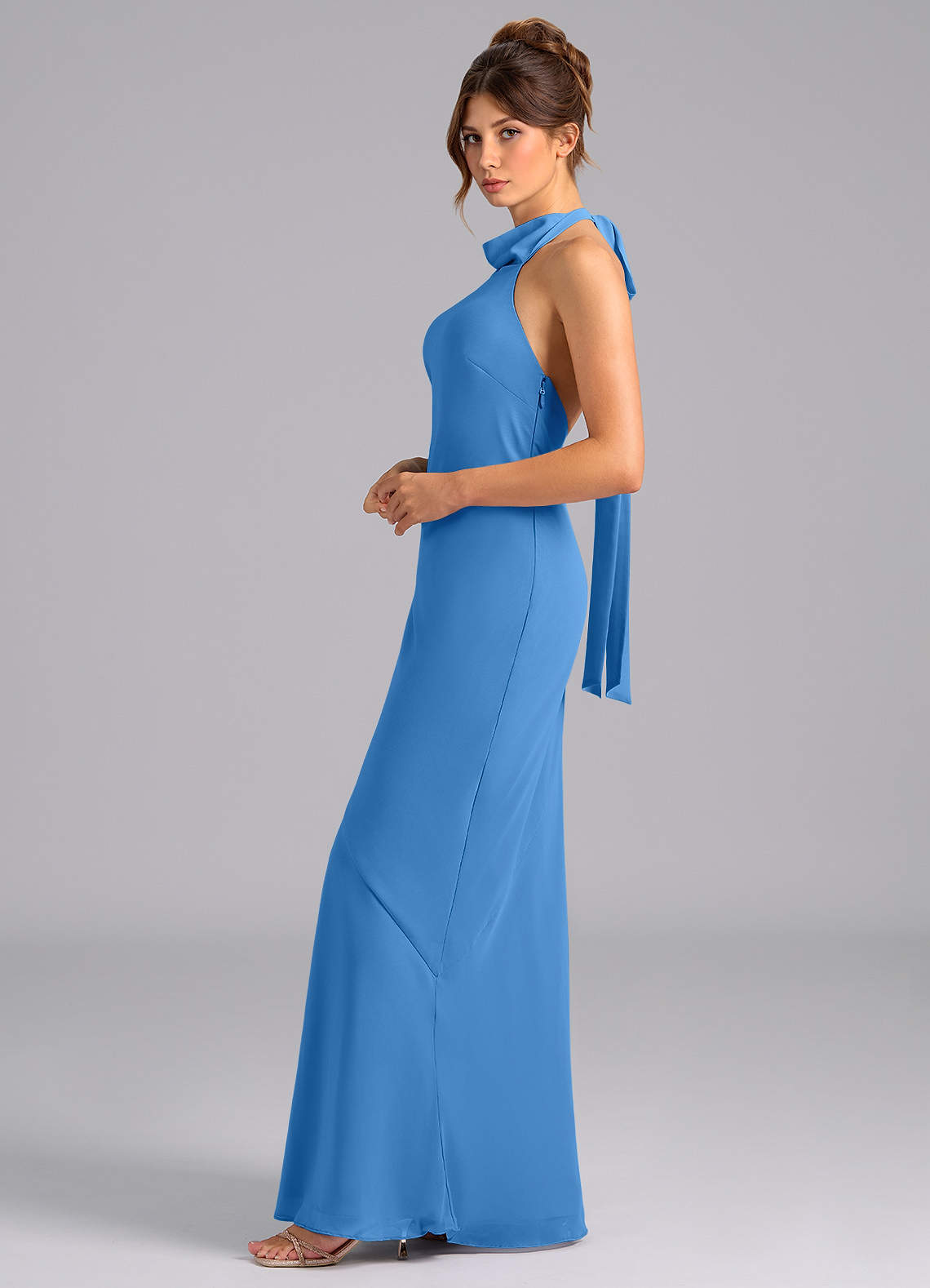 Azazie Velli Bridesmaid Dresses Blue Jay Mermaid High Neck Chiffon Dress image4