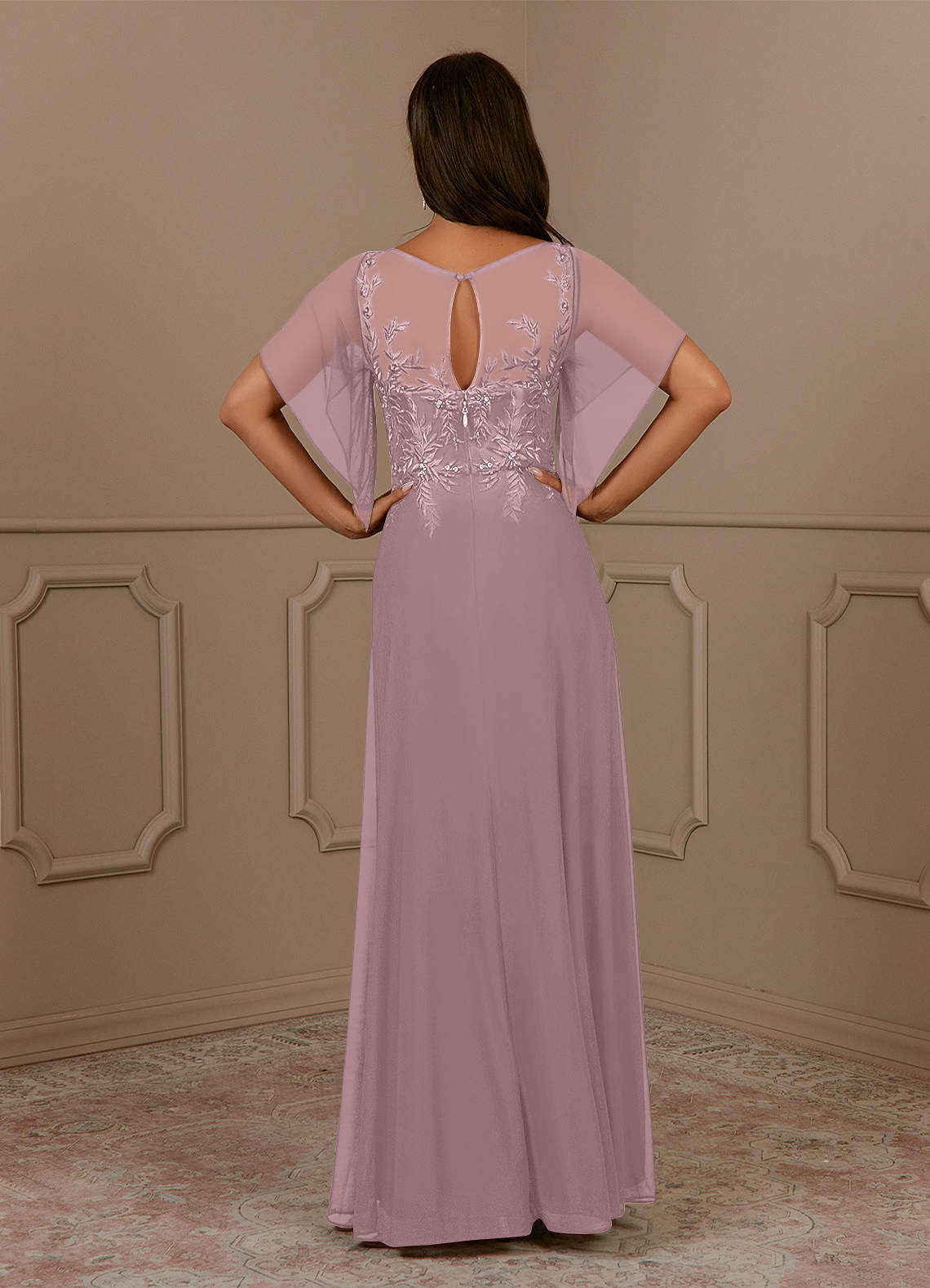 Azazie Cavell Mother of the Bride Dresses Dusty Rose A-Line Sequins Mesh Dress image1