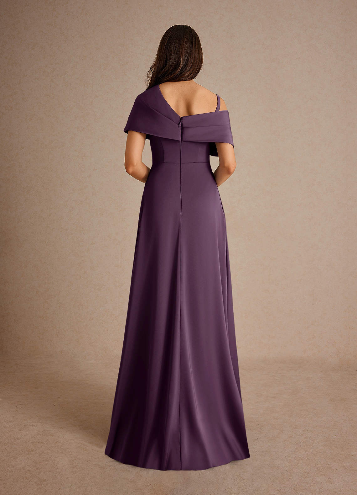 Azazie Milton Mother of the Bride Dresses Plum A-Line Pleated Stretch Satin Dress image3