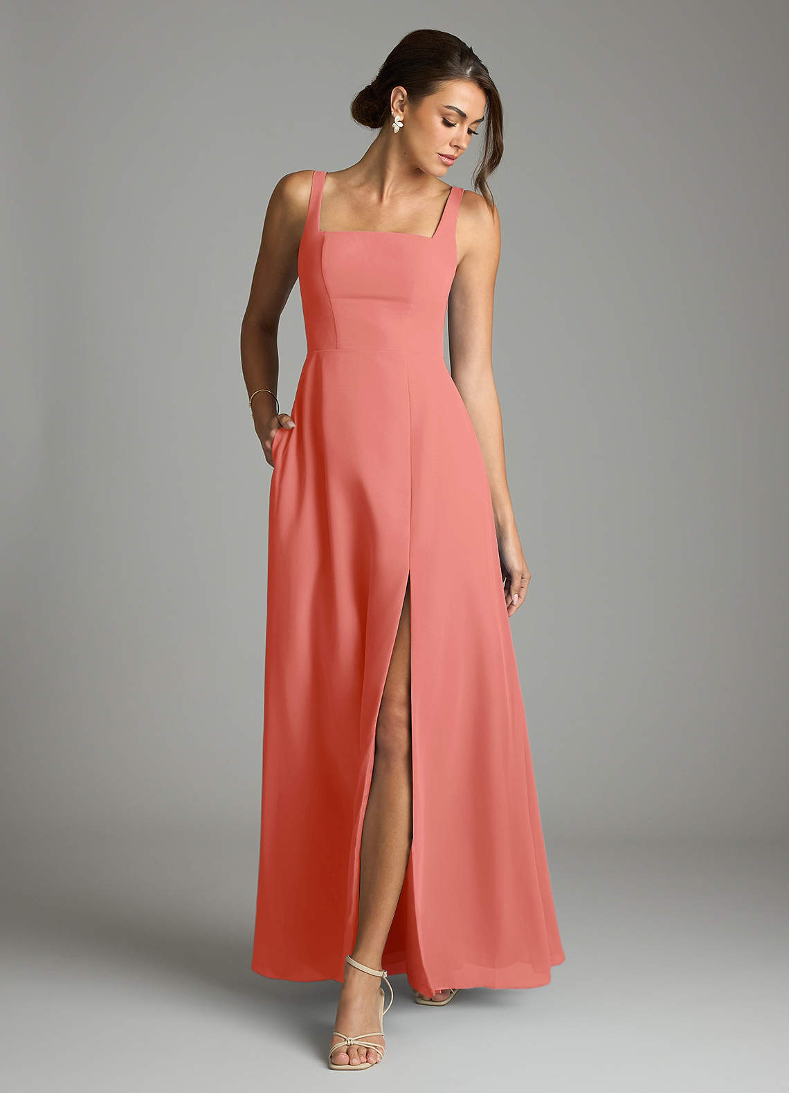 Azazie Debra Salmon Pink Chiffon Bridesmaid Dresses | Azazie