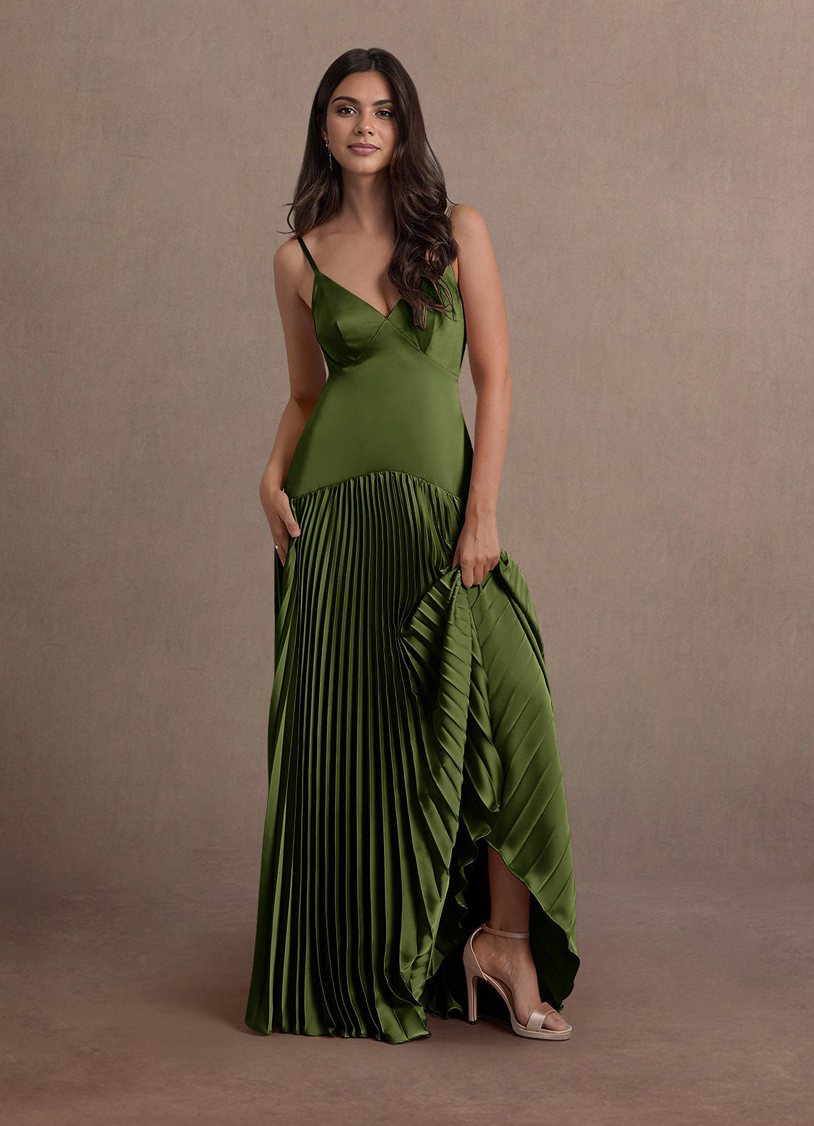 Jill Olive Dropped Waist Gown | Azazie