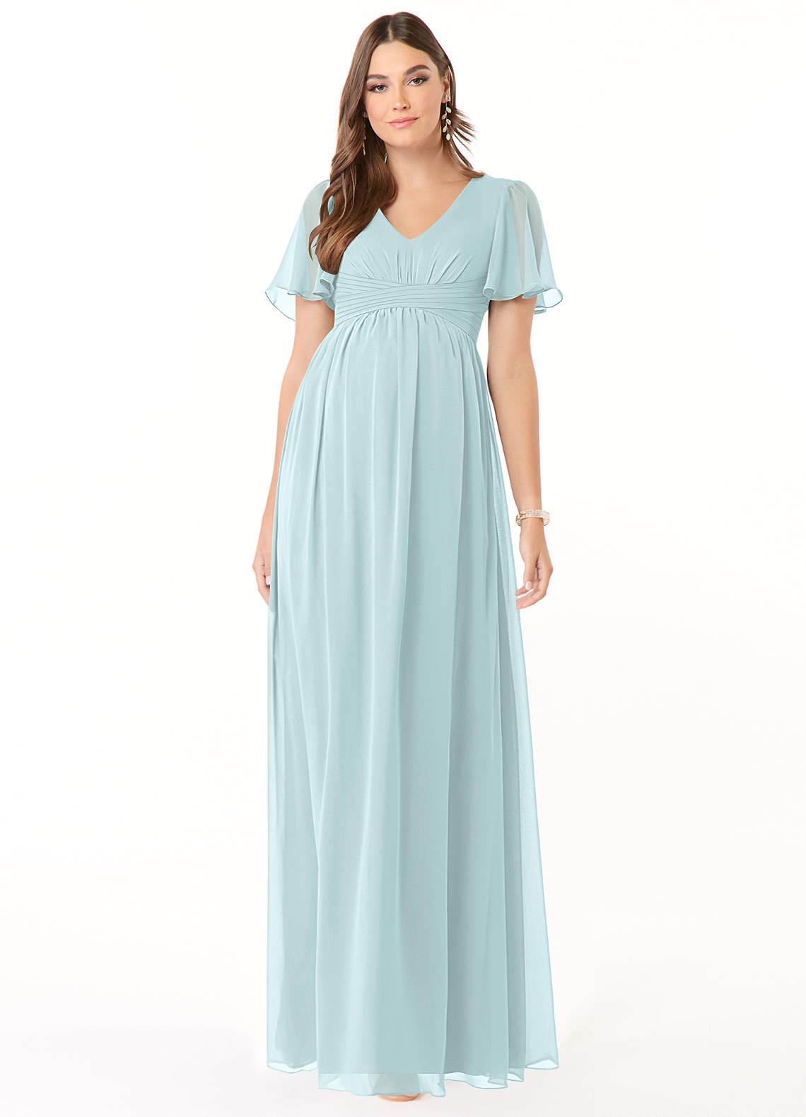 Azazie Verna Maternity Bridesmaid Dresses A-Line V-Neck Ruched Chiffon Floor-Length Dress image1