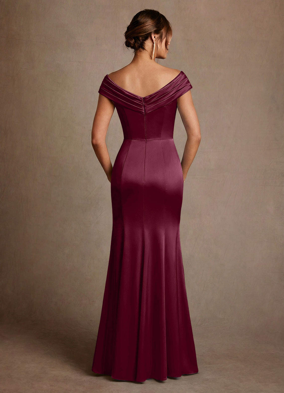 Azazie Aberdeen Mother of the Bride Dresses Mulberry Sheath Pleated Stretch Satin Dress image1