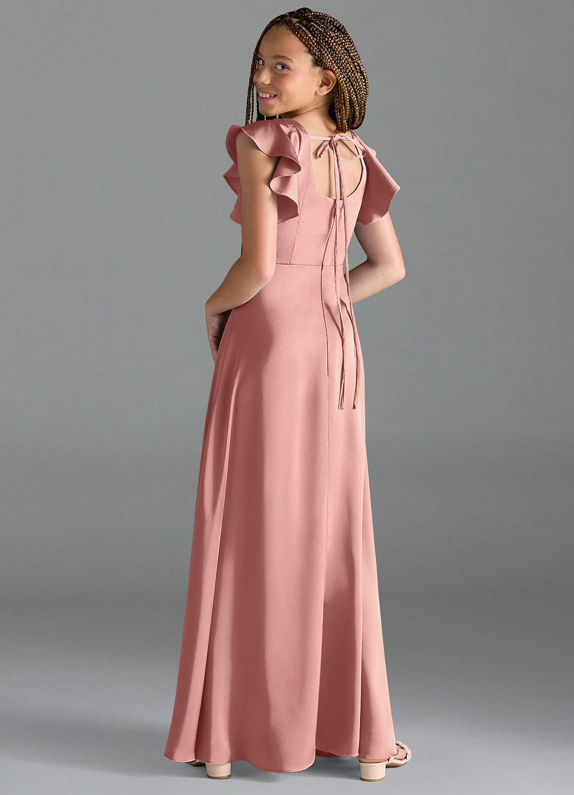 Azazie Bondi Junior Rosette A-Line Side Slit Stretch Satin Dress image4