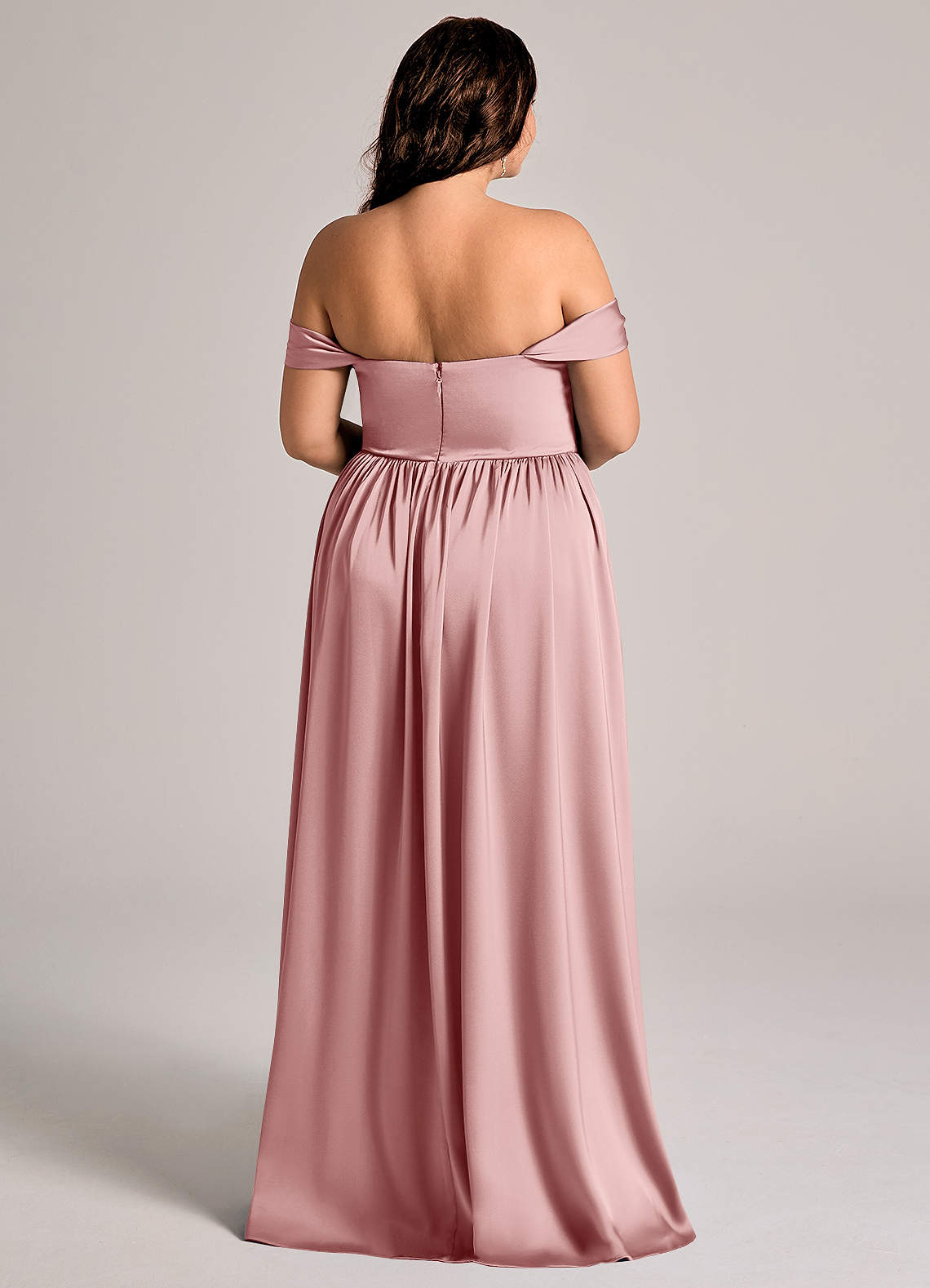 Azazie Calianna Vestidos de damas de honor Vestido de Rosa Polvorienta de Satén Elástico de Línea A Convertible con Vestidos sin tirantes image6