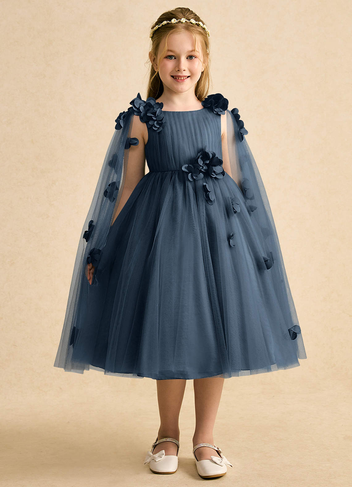 Azazie Staria Robe Demoiselle D'honneur Fillette Robe Princesse en Tulle Rayé Neptune image5