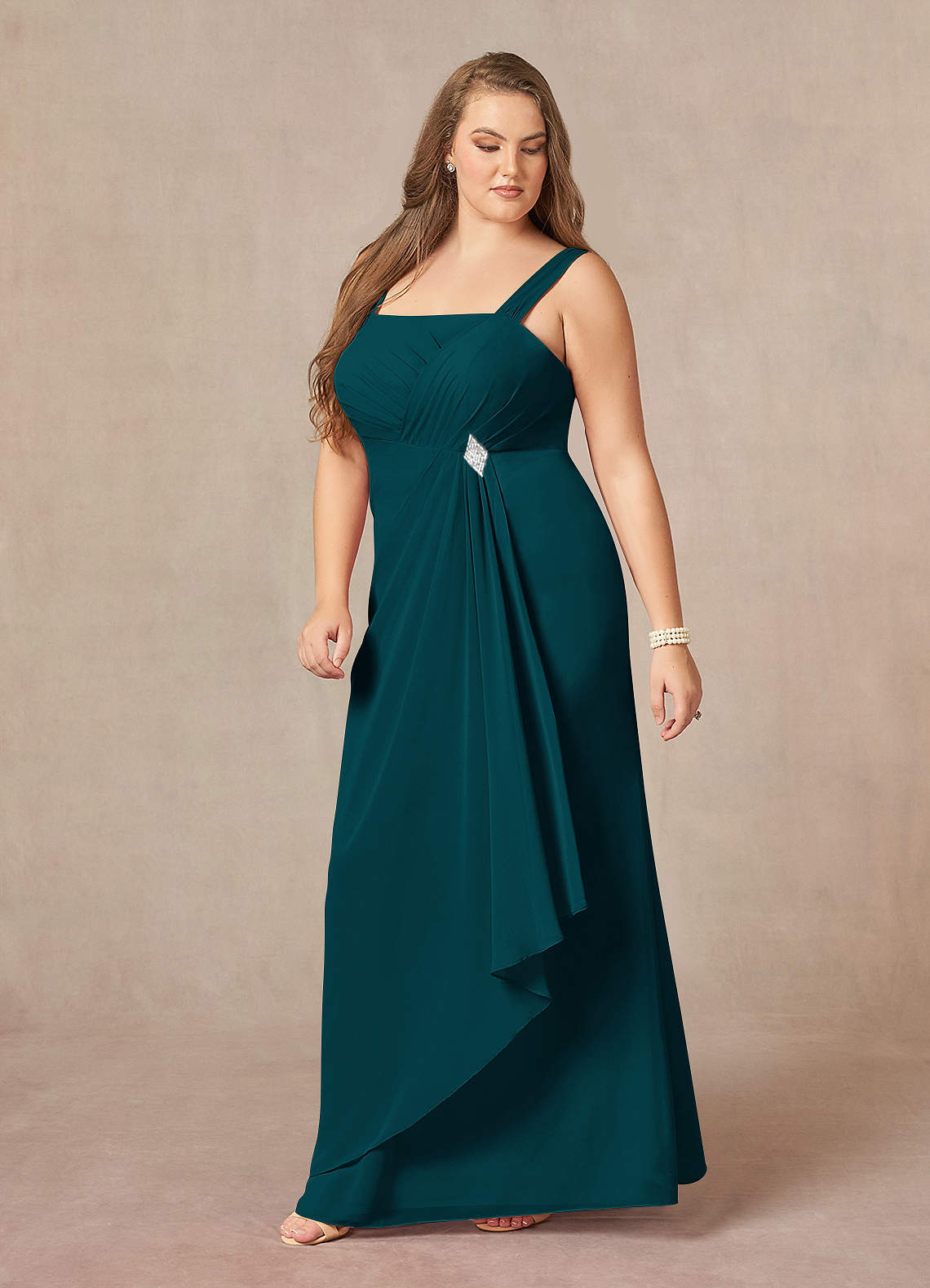 Azazie Weisz Mother of the Bride Dresses Pine A-Line Square Neckline Pleated Chiffon Dress image10