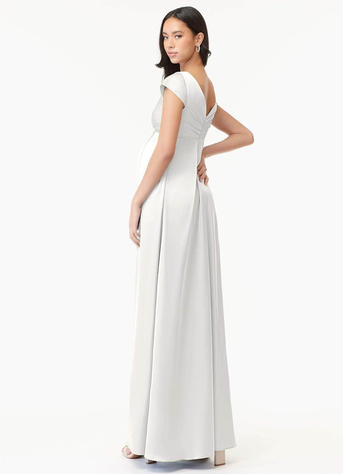 Azazie Allessia Maternity Bridesmaid Dresses A-Line Pleated Stretch Satin Floor-Length Dress image3