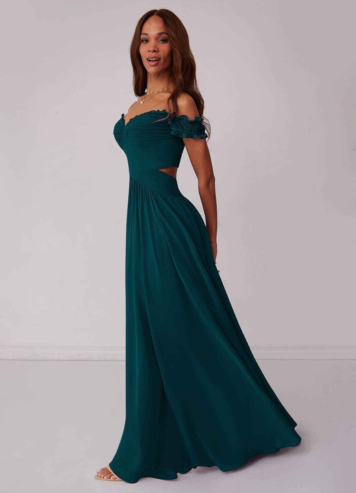 Barbie ♥ Azazie Schlussverkauf Wandelbar A-Linie Schulterfrei Chiffon Kleid Kiefer image2