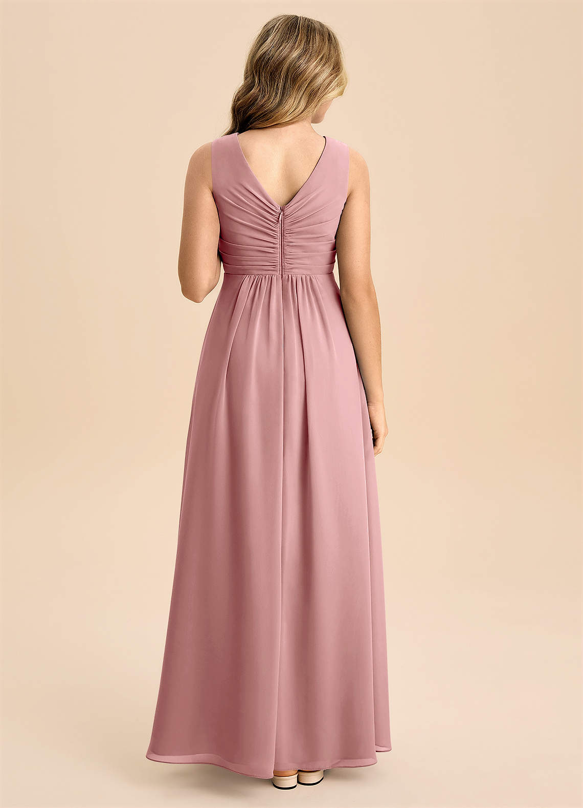 Azazie Skyla Junior A-Line Plisseret Chiffon Gulv-længde Junior brudepige Kjole image1