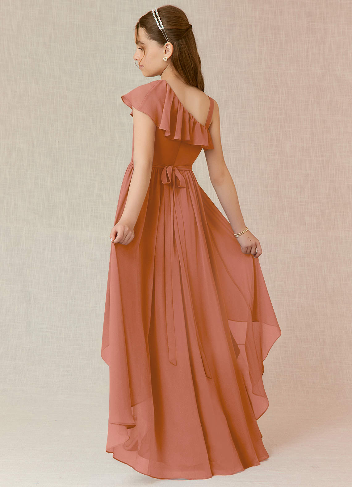 Azazie Mango Junior Abito A-Line in Chiffon Increspato Più Tagliato image1