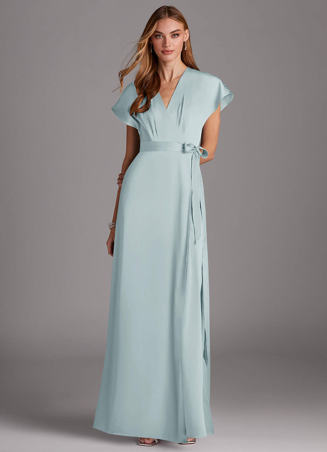 Azazie Nico Bridesmaid Dresses Mist A-Line V-Neck Stretch Satin Dress image1