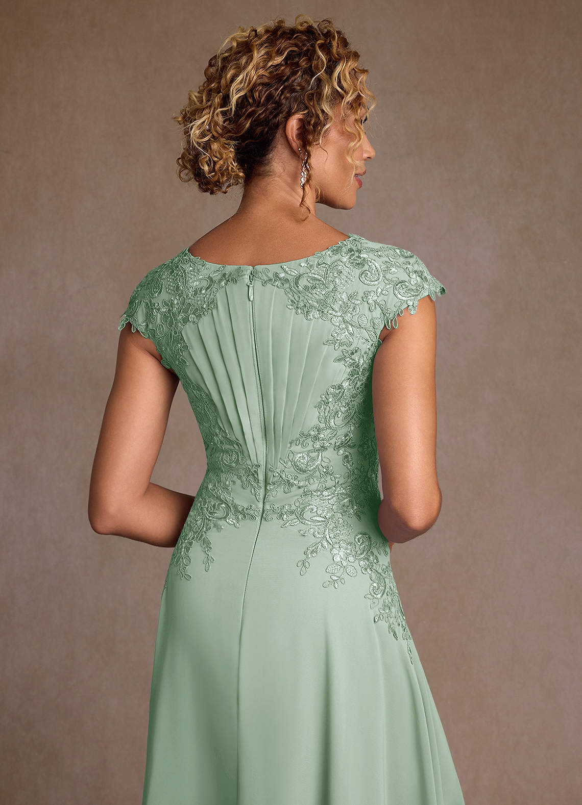 Azazie Crista Mother of the Bride Dresses Agave A-Line Lace Chiffon Dress image5