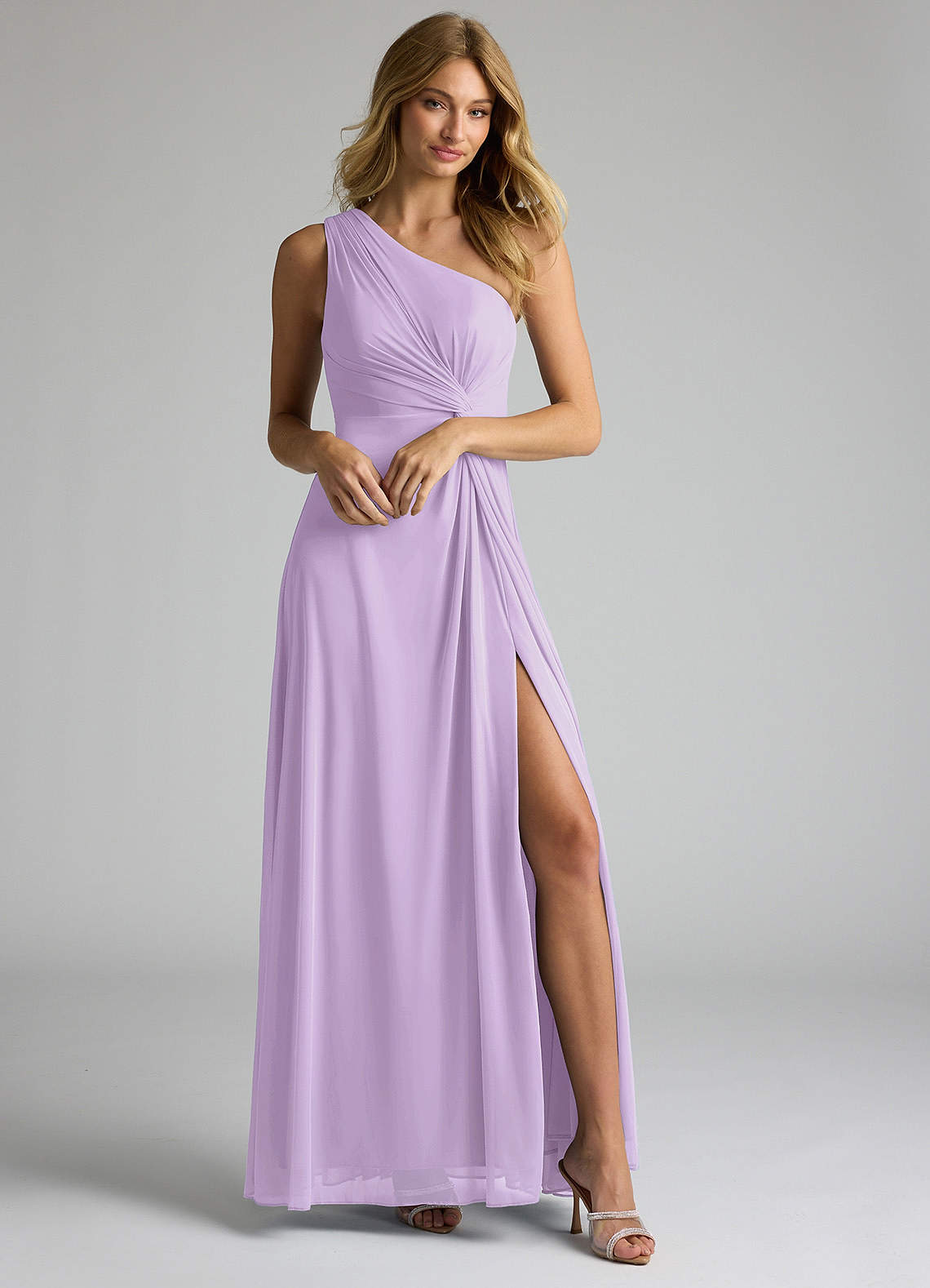 Azazie Brooke Jurken voor bruidsmeisjes Jurk van Mesh met A-Lijn One-Shoulder Lila image1