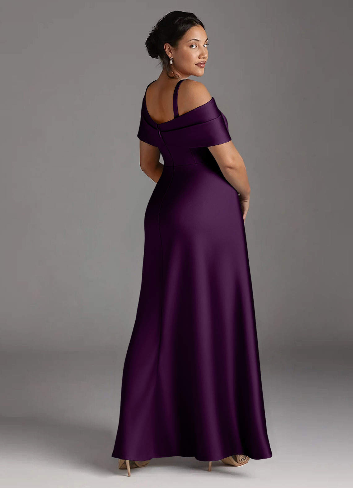 Azazie Milton Mother of the Bride Dresses Grape A-Line Pleated Stretch Satin Dress image11