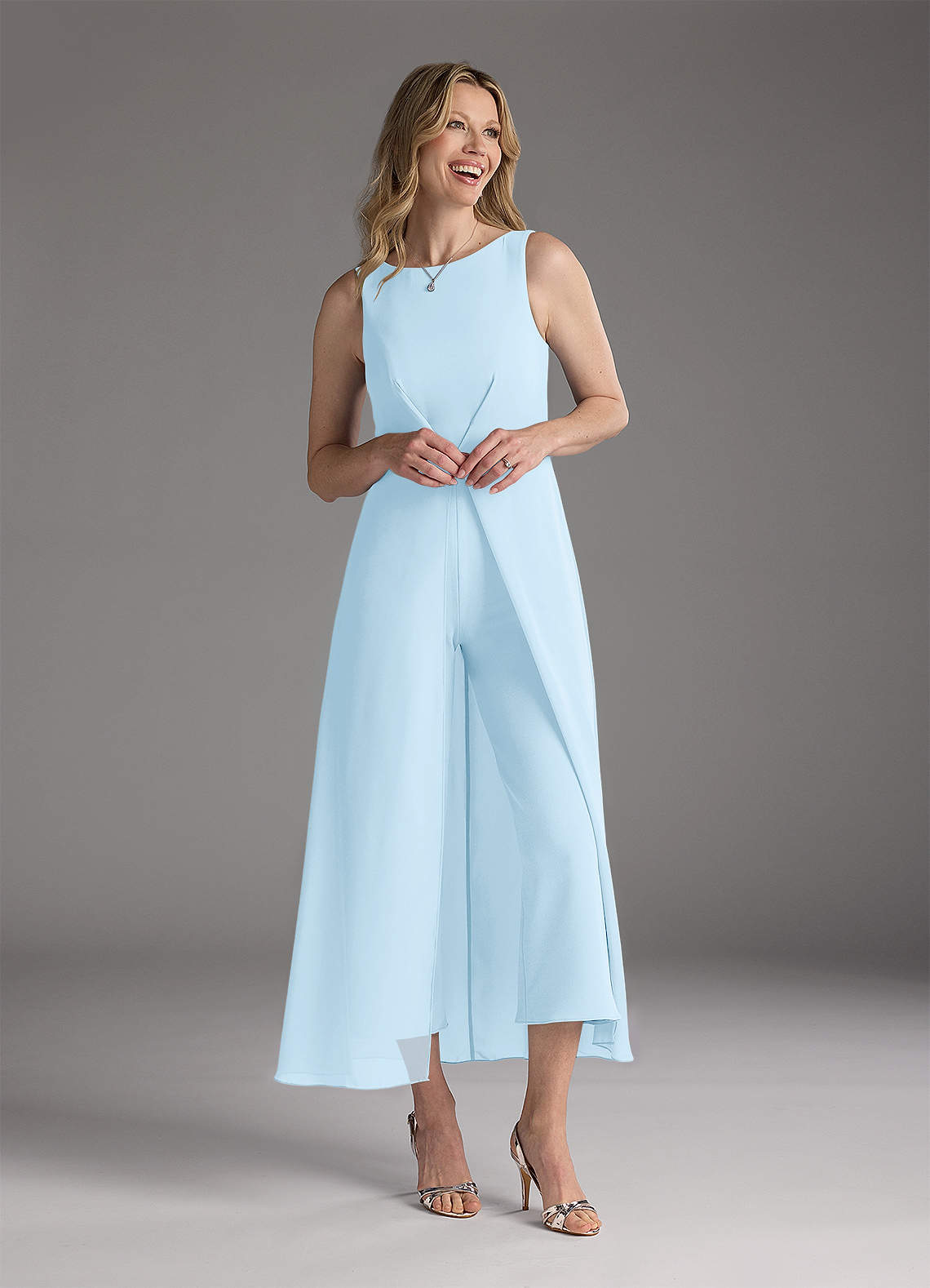 Azazie Anitta Mère de la mariée Robes Robe Combinaison/Tailleur Pantalon en Crêpe Élastique Plissée Bleu Ciel image1