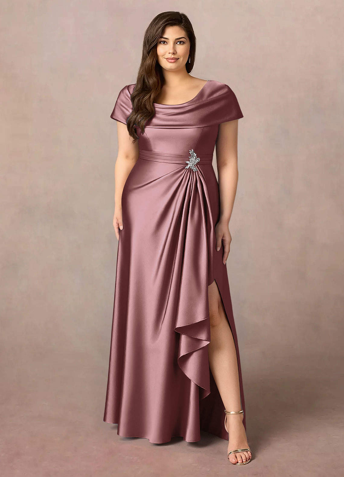 Azazie Branford Mother of the Bride Dresses Vintage Mauve A-Line Pleated Stretch Satin Dress image1
