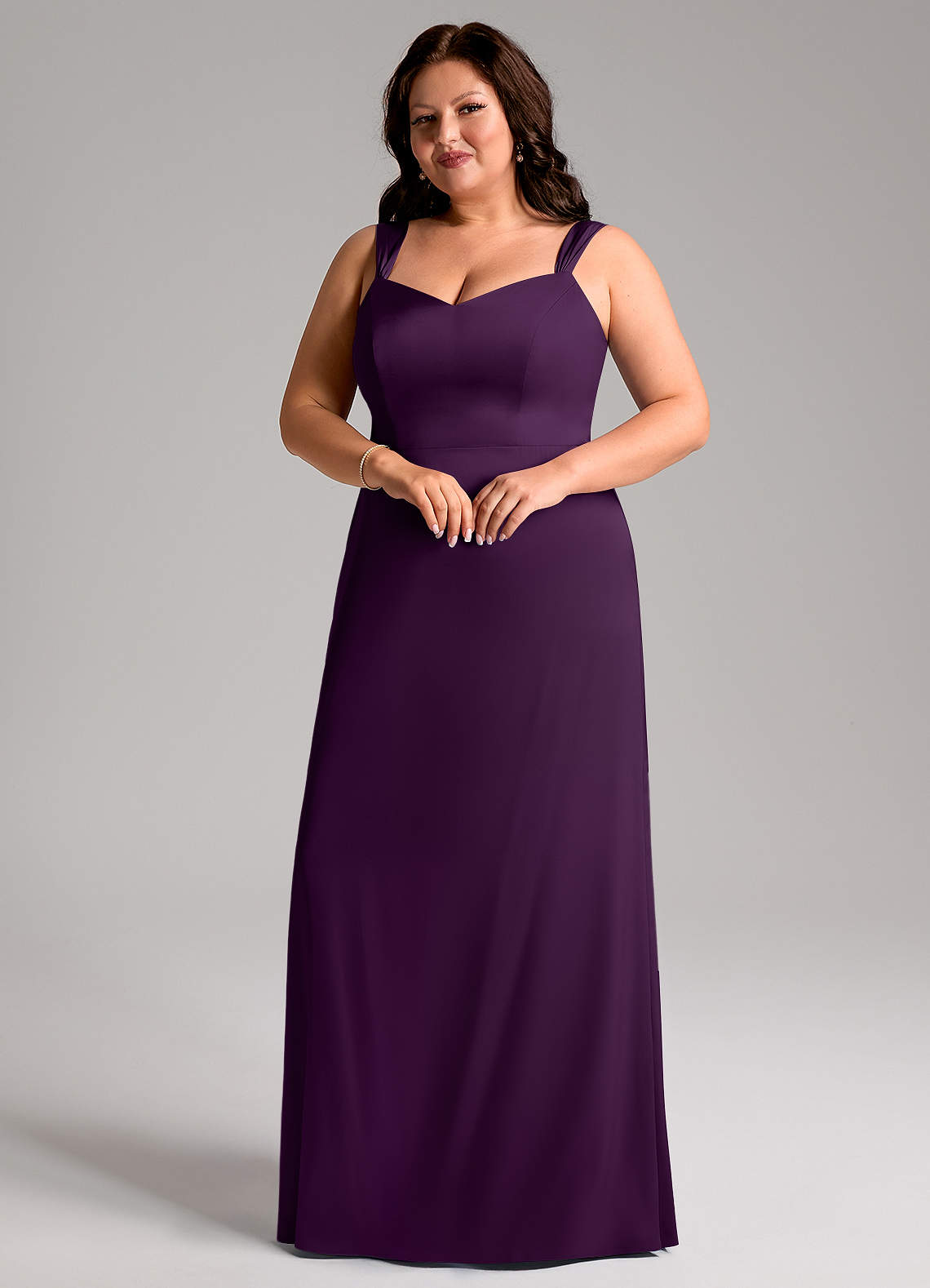 Azazie Denice Bridesmaid Dresses Grape Sheath Pleated Stretch Satin Dress image1